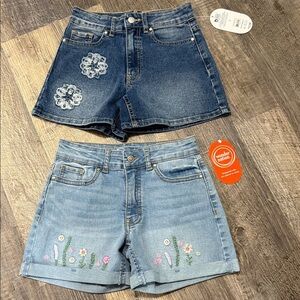 Wonder Nation Floral Embroidered Denim Shorts - Dark Blue and Light Blue